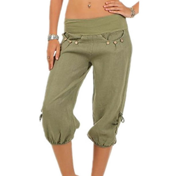 Ladies Denim Crop Trousers Stretch 3/4 Short Summer Leggings Pockets Capri Pants